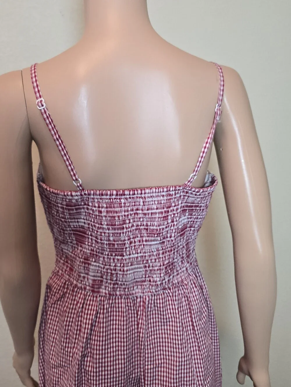Japna Women’s Medium Red Gingham SunDress Smocked Bodice Long Skirt Pockets - Picture 5 of 13
